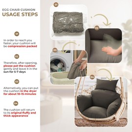lihtsofty Egg Chair Cushion Replacement 47x31.5 Inch -Thicken Foldable Removable Waterproof Egg Chair Cushions with Headrest, Outdoor Hanging Chair Cushion, Patio Swing Cushions Grey