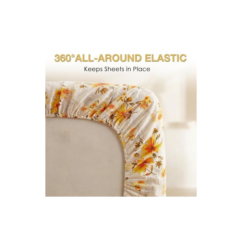 JSD Juego de sábanas con Estampado Floral Amarillo, tamaño King,