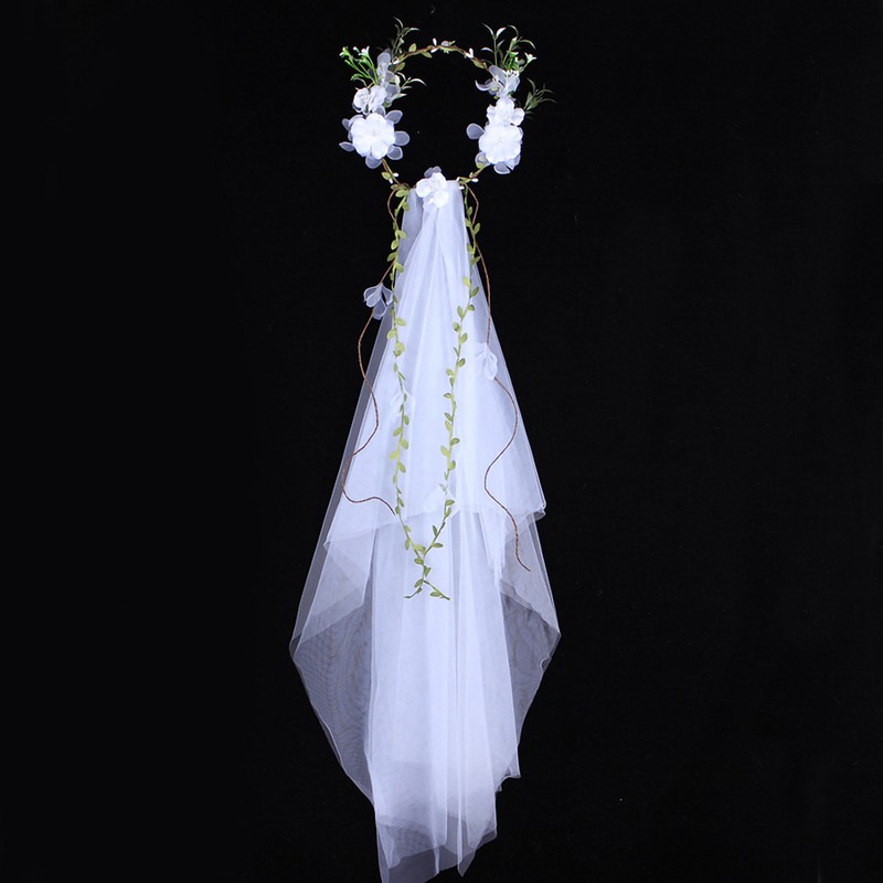 White Garland Veil Green Branch Exquisite Elegance Manual Satin Garland