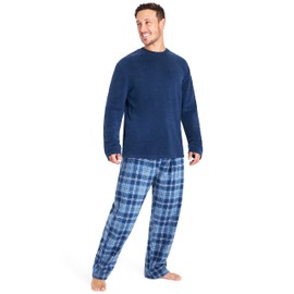 CityComfort Mens Pyjamas Set Super Soft Fleece 2 Piece Set Loungewear Nightwear Gifts for Men (Blue Checked, L)