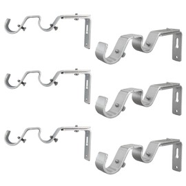 6 soportes para barra de cortina doble, resistente, soportes ajustables para varillas de 3/4 y 5/8 pulgadas (plateado)
