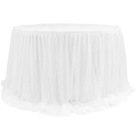 CVL 1 Pc, Chiffon Tulle Table Skirt Extra Long 57" X 17Ft - White for Weddings, Birthdays, Banquets, Tea Parties & Events