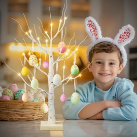 encavy Easter Decorations Indoor,2 Pack 2 FT Birch Tree with 24 Led Lights,Easter Tree Decorations for Home,St Patricks Day Decorations,Centerpiece Table Decorations for Home,Fireplace Decor,Wedding,Mantle