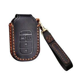 SANRILY Leather Key Fob Cover Case for Honda Accord Civic Vezel 2022 2021 Keyless Keychain Holder Full Protector Black Key Protector Shell for Honda 5 Buttons Key Fob