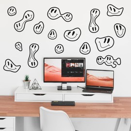 Set of 16 Vinyl Wall Art Decal - Groovy Smiles Pattern - from 5" x 4" Each - Modern Funny Minimalist Design Sticker for Kids Bedroom Living Room Playroom Daycare Classroom School Decor (Black)