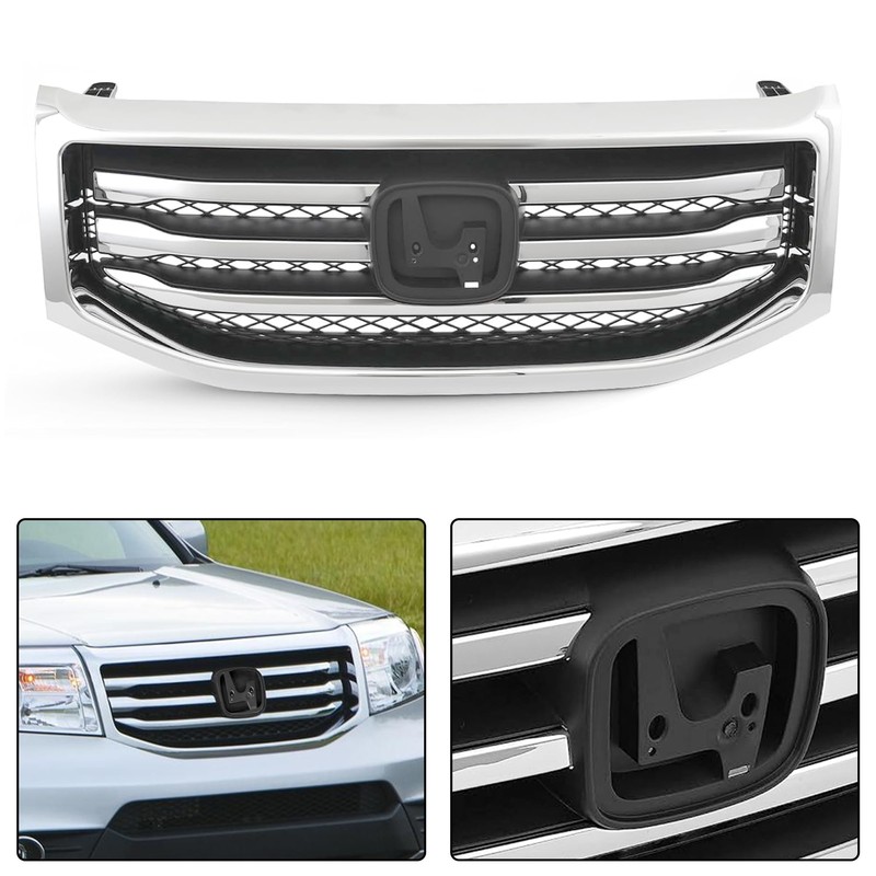 Partsflow Front Upper Grille Grill Assembly Chrome Trim Silvery And