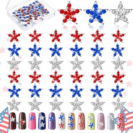 36 Pcs 4th of July Patriotic Star Nail Charms 3D Nail Charm Independence Day Nail Rhinestone Red Blue Star Nail Rhinestone for Women DIY Nail