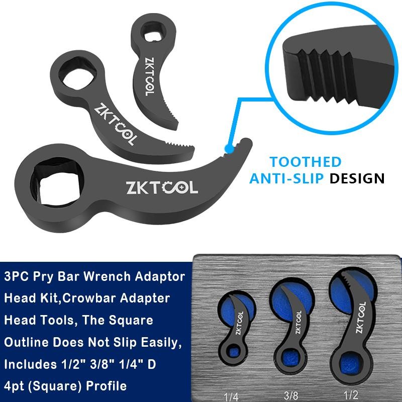 6 Pcs Pry Bar Wrench Adaptor Head Set, Crowbar Adapter