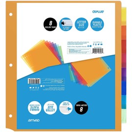 OS Plus 8-Tab Plastic Binder Dividers, Insertable Multicolor Big Tabs, 1 Set