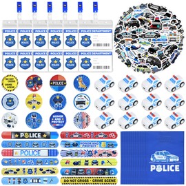 110Pcs Police Party Favors for Kids - Police Birthday Party Decorations with Toy Cars, Slap Bracelets, Stickers, Badges, ID Cards & Gift Bags, Goodie Bag Fillers for Boys Party Supplies