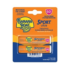 Banana Boat Sport Ultra SPF 50 - Protector solar para labios, paquete doble de bálsamo labial SPF 50, protector solar sin oxibenzona, protector solar para labios, protector solar de tamaño de viaje para labios, paquete de 2