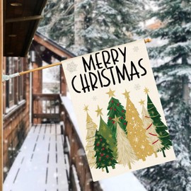 AVOIN colorlife Merry Christmas House Flag 28x40 Inch Double Sided Outside, Christmas Trees Winter Holiday Yard Outdoor Flag