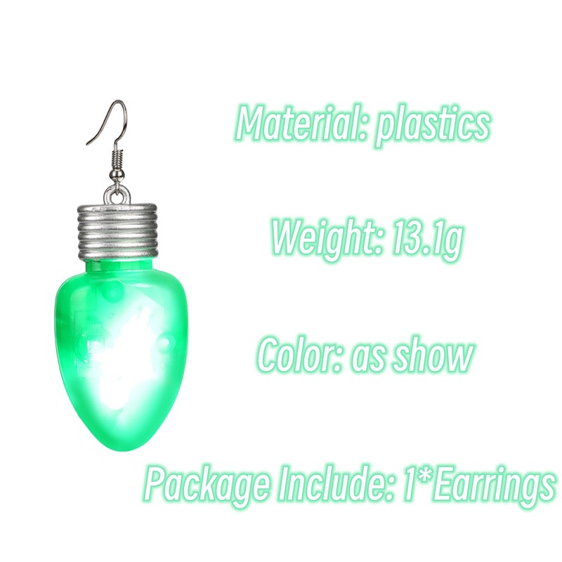 Christmas Party Green Bulb Earrings,Luminous Earrings Plastic,Creative Design Lovable Atmosphere