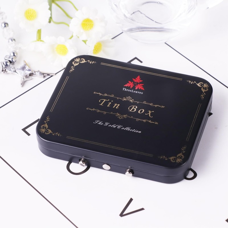 ThreeLeaves Tin Box Lockable for Medication.Mini Security Storage Tin Box