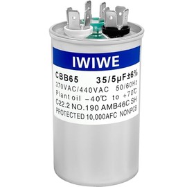 IWIWE 35+5 uF (35/5 MFD) ± 5% 370/440VAC CBB65/CBB65B Condensador A/C de doble funcionamiento para unidad de CA, motor de ventilador, bomba de calor, 