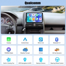Android 15 8 core 4G+64G Qualcomm Chipset Car Stereo for Honda CRV 2002-2006 9 inch Touchscreen with Carplay Android Auto Cool Fan Shaderlab Topics 3D Car Model Display Bluetooth 5.1 Custom UI DSP