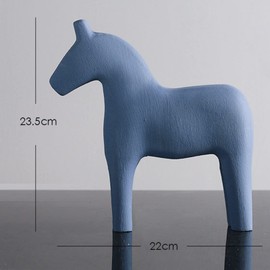 Wooden Horse Figurine Mini Swedish Dala Pure Color Horse Statue Pinewood Hand Painted Nordic Style Horse Figurine for Family Living Room, Entrance Door, Desk, Cabinet, Bookshelf(Blue-L)