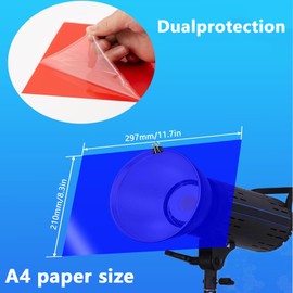 14 Pack Correction Light Gel Filter Sheets, 7 Color Transparent Overlays for Photography, Stage Lighting, and Video Production,11.7 x 8.3 Inches