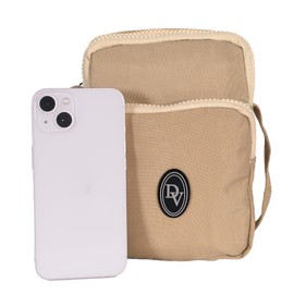 DV 9A Small Three Section Women’s Zipper Phone Crossbody Nylon Water Resistant Ladies Travel Bag (Beige)
