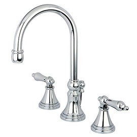 Kingston Brass KS2981AL Governor Widespread Lavatory Faucet with Brass Pop-Up and Metal Lever Handle, Polished Chrome