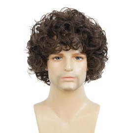 Amnenl Mens Brown Short Curly Afro Wigs California Cosplay Costume Daily Hair Wig Synthetic Heat Resistant Wigs for Male Guys