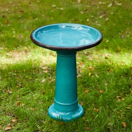 Glitzhome Glitzhome 21.5" H Turquoise Faux Ceramic Bird Bath for Outside, Hand-Painted Tall Pedestal Birdbath in Weather Resistant for Outdoor Patio Garden Backyard Decking