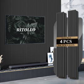 RITOLLO 4-Piece Wood Slat Panels for Wall 94.5"×11" Acoustic Panels for Interior Wall Decor 3D Fluted Sound Absorbing Panel - Mattle Black