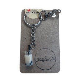 Keyrings, novelty keychains, fun zipper, key rings (Peach Bubble Tea - Silver)