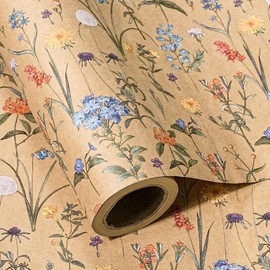 WRAPAHOLIC Kraft Floral Wrapping Paper Roll - Mini Roll - 17 Inch x 9.8 Feet - Wildflower Wrapping Paper Perfect for Girls Women Birthday, Wedding, Bridal Shower