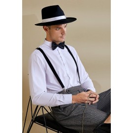 BABEYOND 1920s Mens Gatsby Gangster Costume Accessories Set 30s Manhattan Fedora Hat Suspenders