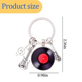 Vinyl Record Keychain for Friends Music Disco Lover Birthday Christmas Gift Guitar Keyring Microphone Music Note Key Chain for Musician Guitarist Singer Rock Band Member Bag Charm Key Holder