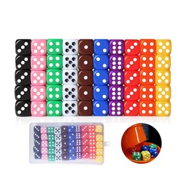 Quesuc 50Pcs 6 Sided Dices Dotted Dice Game Set with Velvet Bags Bar KTY Party Favor Assorted Color 16mm Mixed Color（Mixed Color ）