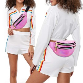 TBoonor Bum Bag Fashion Waterproof Belt Bag Compartments with Zip Reflective Adjustable Strap Waist Bag for Men and Women Party Festival Sports Outdoor Travel, pink