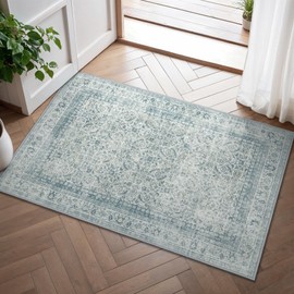 BEIMO 60X90CM Area Rugs for Bedroom,Vintage Boho Carpets for Living Room Non Slip Machine Washable Rug Short Low Pile Rug for Kitchen Dining, Hallway, Office-LightBlue