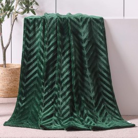 Whale Flotilla Flannel Fleece Throw Blanket for Couch, 130x150 CM, Soft Fluffy Velvet Sofa Blanket with Decorative Chevron Pattern for All Season, Warm and Lightweight, Deep Green