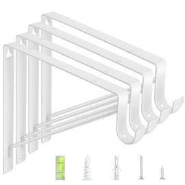 4-Pack Closet Rod Bracket, 10.8x10.8Inch Closet Shelf Brackets Heavy Duty Wall Mounted, Matte White Steel Closet Rod Support Brackets Holder, 300 Lbs Load Capacity with Anchors Screws
