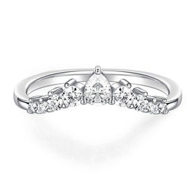 Moissanite Curved Wedding Band for Women, D Color VVS1 Clarity Lab Created Diamond Rings 14K White Yellow Rose Gold Vermeil Solid S925 Sterling Silver Oval and Round Cut Moissanite Stackable Rings, #11, Created Moissanite