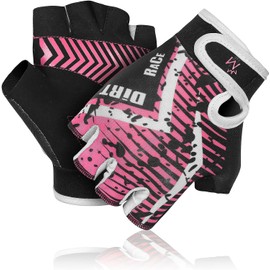 Cycling Gloves for Kids Half Finger Gloves for Children Bicycle Outdoor, Gym Gloves for Toddler Boys Girls for Riding Biking Sports Gloves are Non-Slip, Youth Age 2-10 (Year 9-10, Pink)