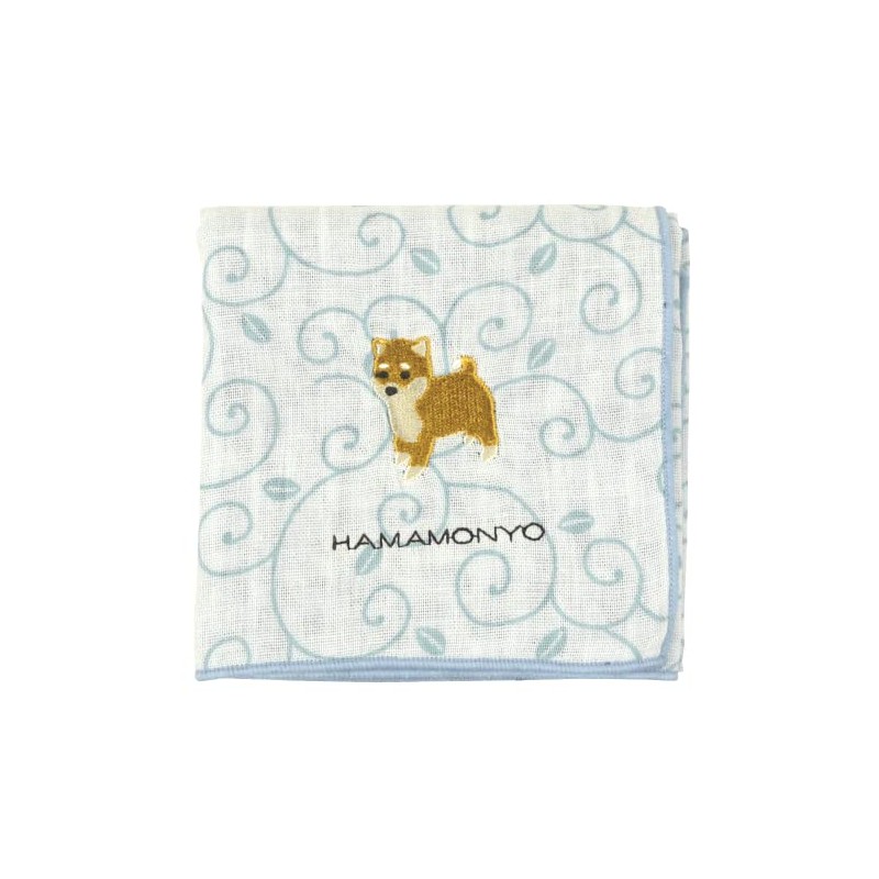 Hamamonyo Reversible Gauze Handkerchief, Arabesque and Shiba Inu, blue