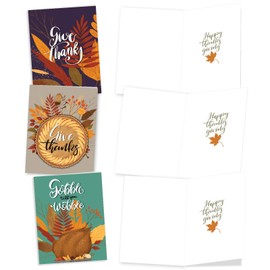 The Best Card Company - 20 Thanksgiving Cards (4 x 5.12 Inch) - Yummy Turkey Dinner, Happy Holiday (10 Designs, 2 Each) - Giving Thanks AM9178TGG-B2x10