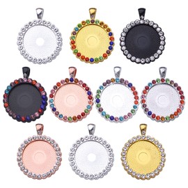 10pcs Rhinestone Bezel Pendant Trays Round Pendant Tray Blanks Cabochon Pendant Setting DIY Trays Blank Pendant Charms for Jewelry Craft Making