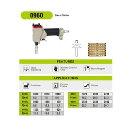 meite 0960 Pneumatic Deco Nail Gun 3/8 Inch (9.6mm) Head Diameter Air Decorative Tack Nailer Pins Nailer for Sofa Leather, Upholstering Furniture