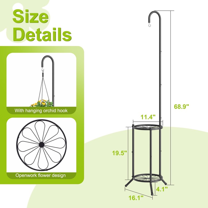 Plant Stand with Hooks Indoor Outdoor Corner Tall Plant Stand