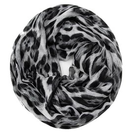 Glamexx24 Women's Scarf Leo Pattern Long Scarf Loop Tube Scarf XXL Loop Scarf Girls Animal Print Scarf, Dark Grey Leopard