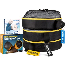 RV Hose Storage Bag (3 Pk) Camper and RV Accessories Inside - Travel RV Sewer Hose & Fresh Water Hose Storage Caps, Electrical Cord Camper Storage - Organization Hose Holder Bags for Camping Trailers