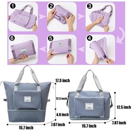 Large Capacity Folding Travel Duffel Bag, Tote Sports Gym Bag, Shoulder Overnight Weekender Bag for Women & Men, Hospital Bag, Expandable Duffel Bag with Trolley Sleeve/Wet Pocket (Haze Blue)