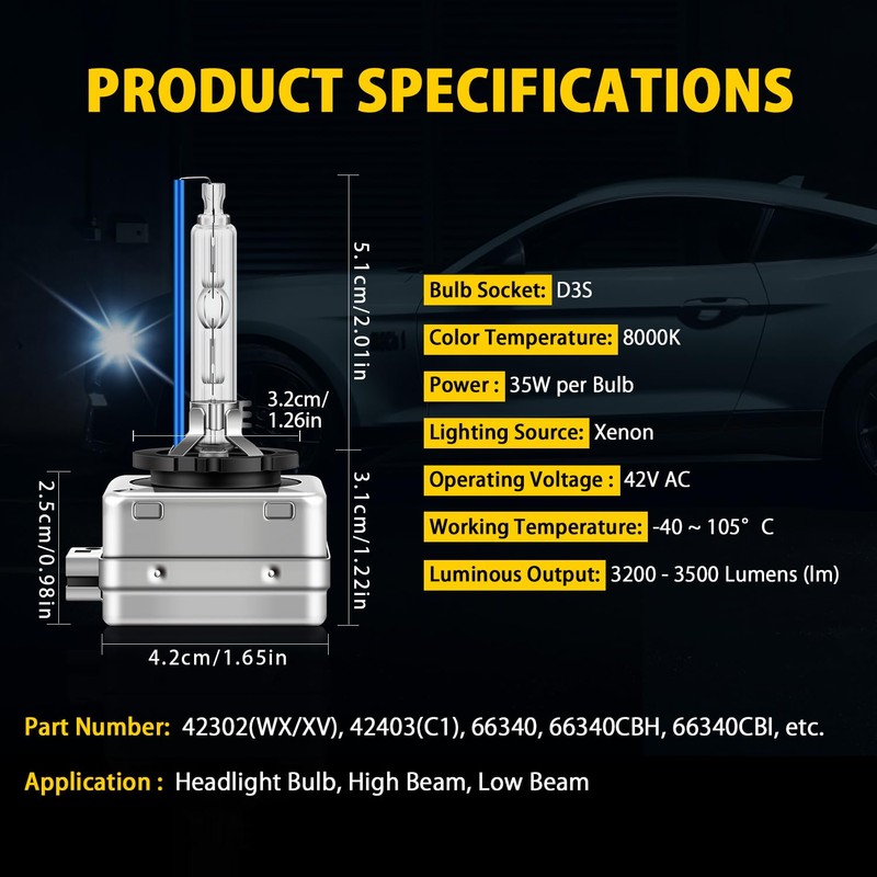 RDYCT D3S Xenon HID Headlight Bulbs 35W 8000K Cool White