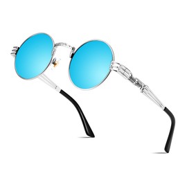 FEISEDY Retro Sunglasses Steampunk Men Women Gothic Round Metal Frame Punk Shade B0147