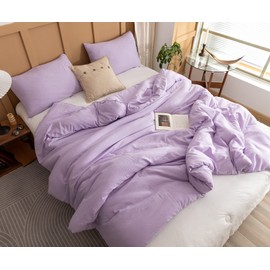 ROSGONIA King Size Comforter Set Lavender, 3pcs (1 Boho Purple Comforter & 2 Pillowcases), Soft Bedding Lightweight Bedspread Blanket Quilts
