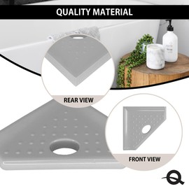 Questech 5" Corner Shower Footrest, Retrofit Shaving Shelf for Inside Shower, Bathroom Storage Corner Caddy Organizer, Geo Flatback, Cool Gray Polished